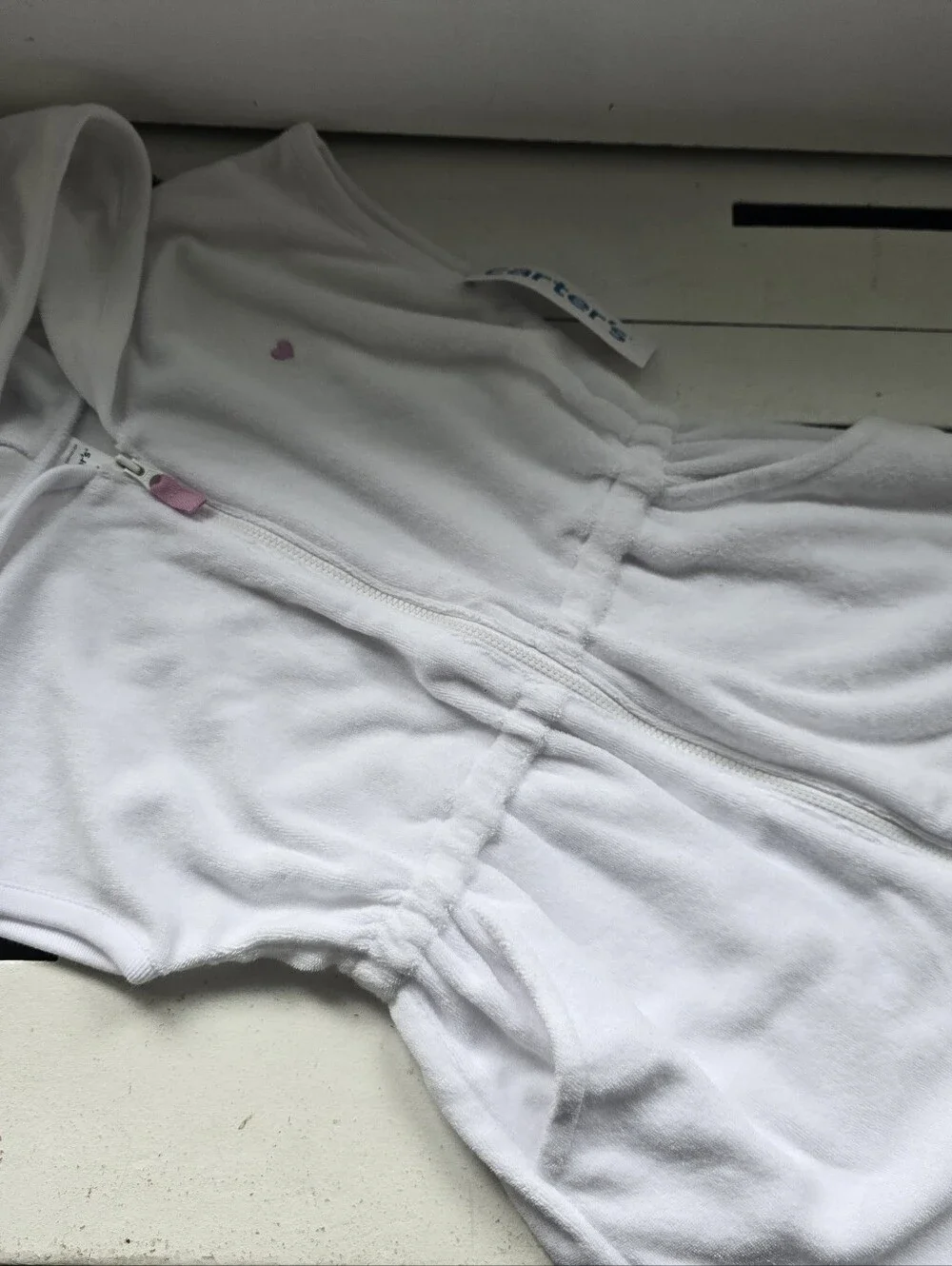 White Carters Swim Terry Cover UP with Pink Heart Zip